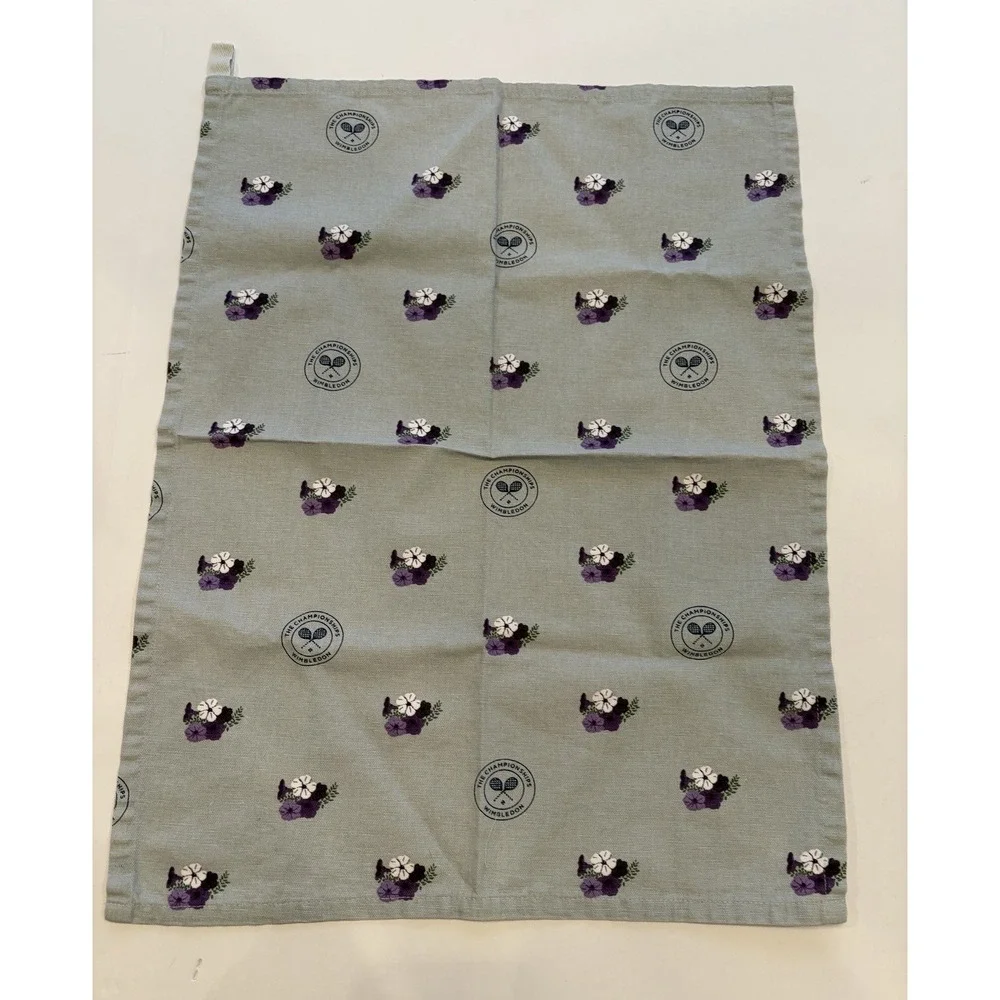 Wimbledon Championships Tea Towel Purple Floral Sage Green 100% Cotton